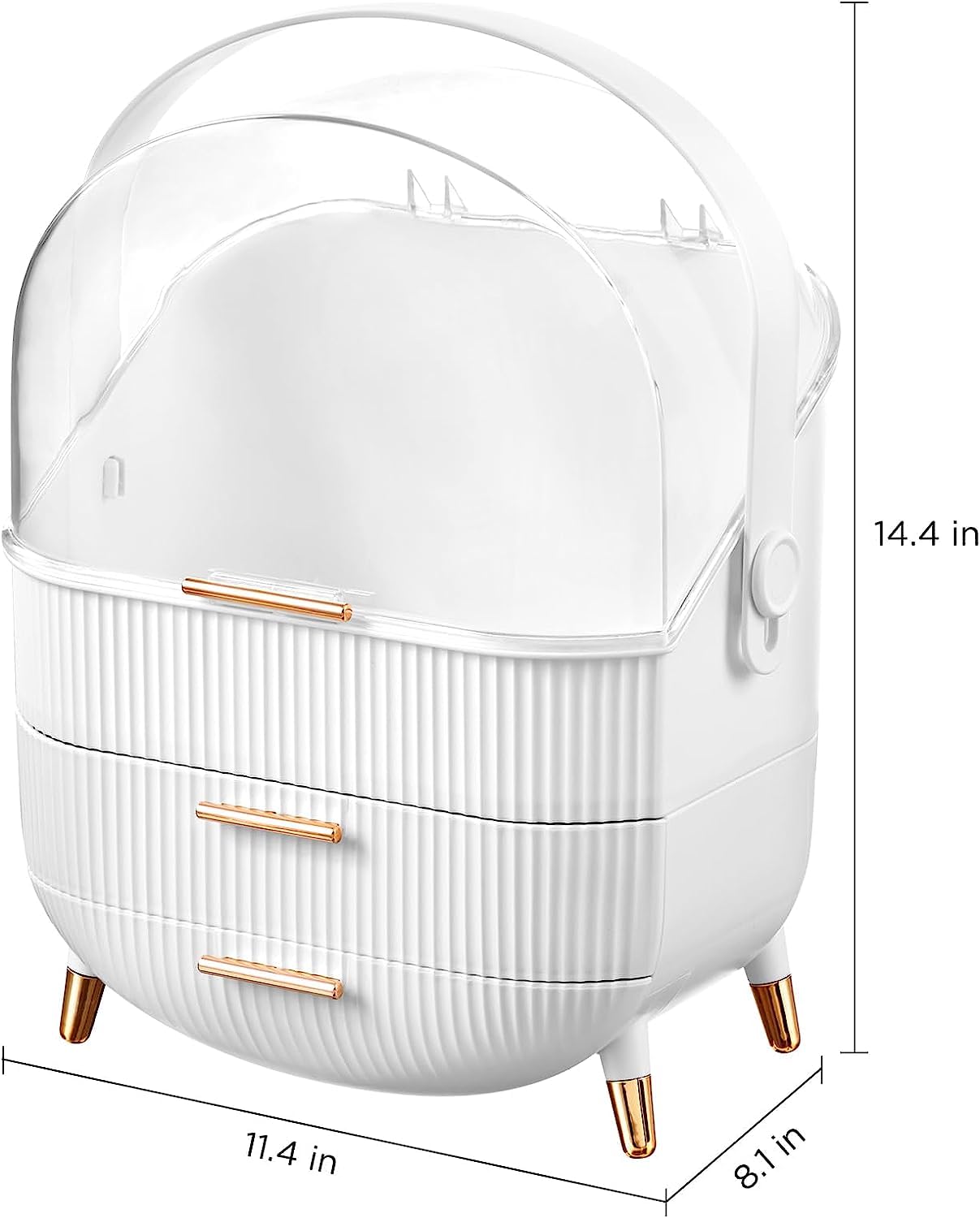 Kousee Makeup Storage Organizer, Skincare Organizers Cosmetic Display Case with Dust Free Cover Portable Handle, Waterproof Makeup Box for Vanity Countertop Bathroom Dresser- White