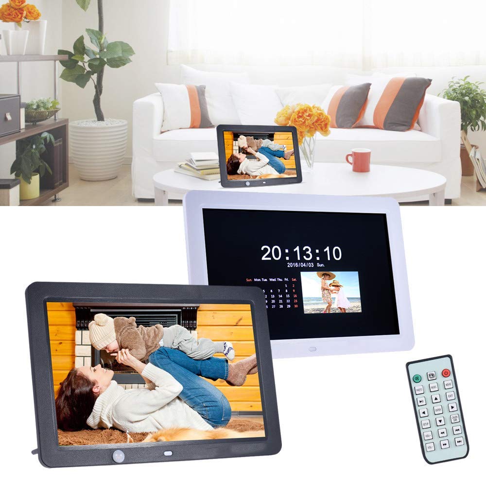 Digital Photo Frame 12 Inch 1280 * 800 High Resolution Display HD LED Screen with Calendar,Alarm Clock, MP3,Photo,Video Player with Remote Control Gift Present for Family Friends (Black) (Black)