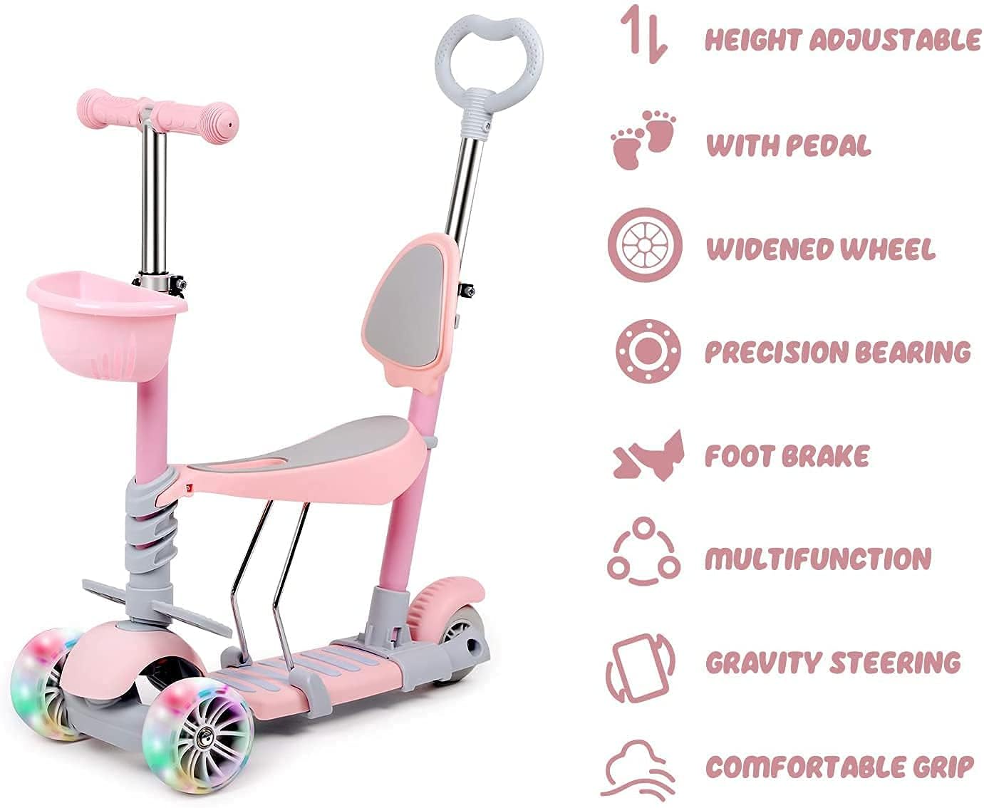 Kids Kick Scooter, Adjustable Scooter for Toddlers 3-12 Years Old Boy and Girls,Support 50 kg,Lightweight Folding Kids Scooter,LED Light-Up Wheels