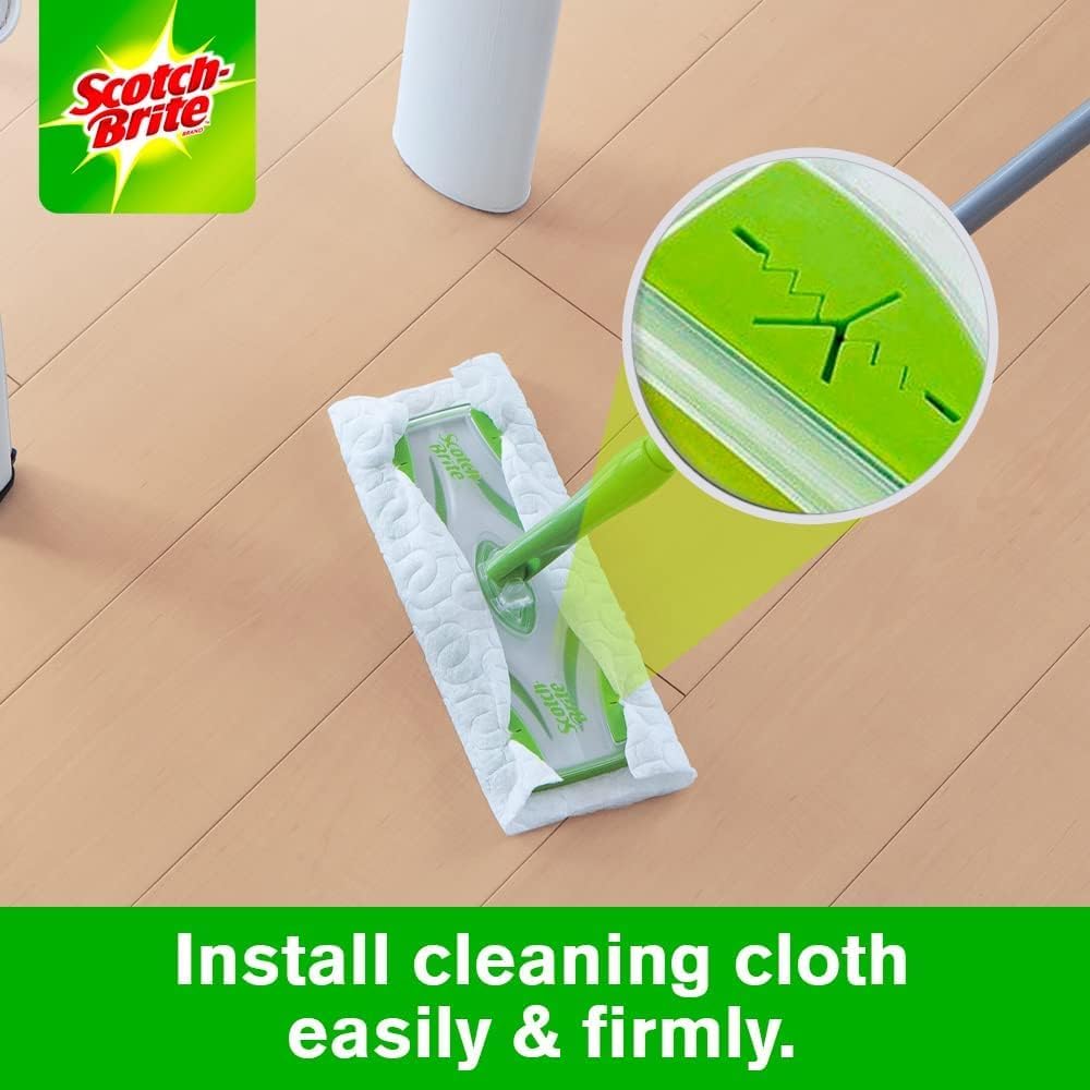 Scotch-Brite Easy Sweeper Kit (Support + Stick + 5 Mop Wet Cloths 28cm x 21cm) | Disposable Mop & Refill | Floor Brush | clean effectively| Hygienic | Wood | Vinyl | Ceramic | All Floors | 1 Kit/pack