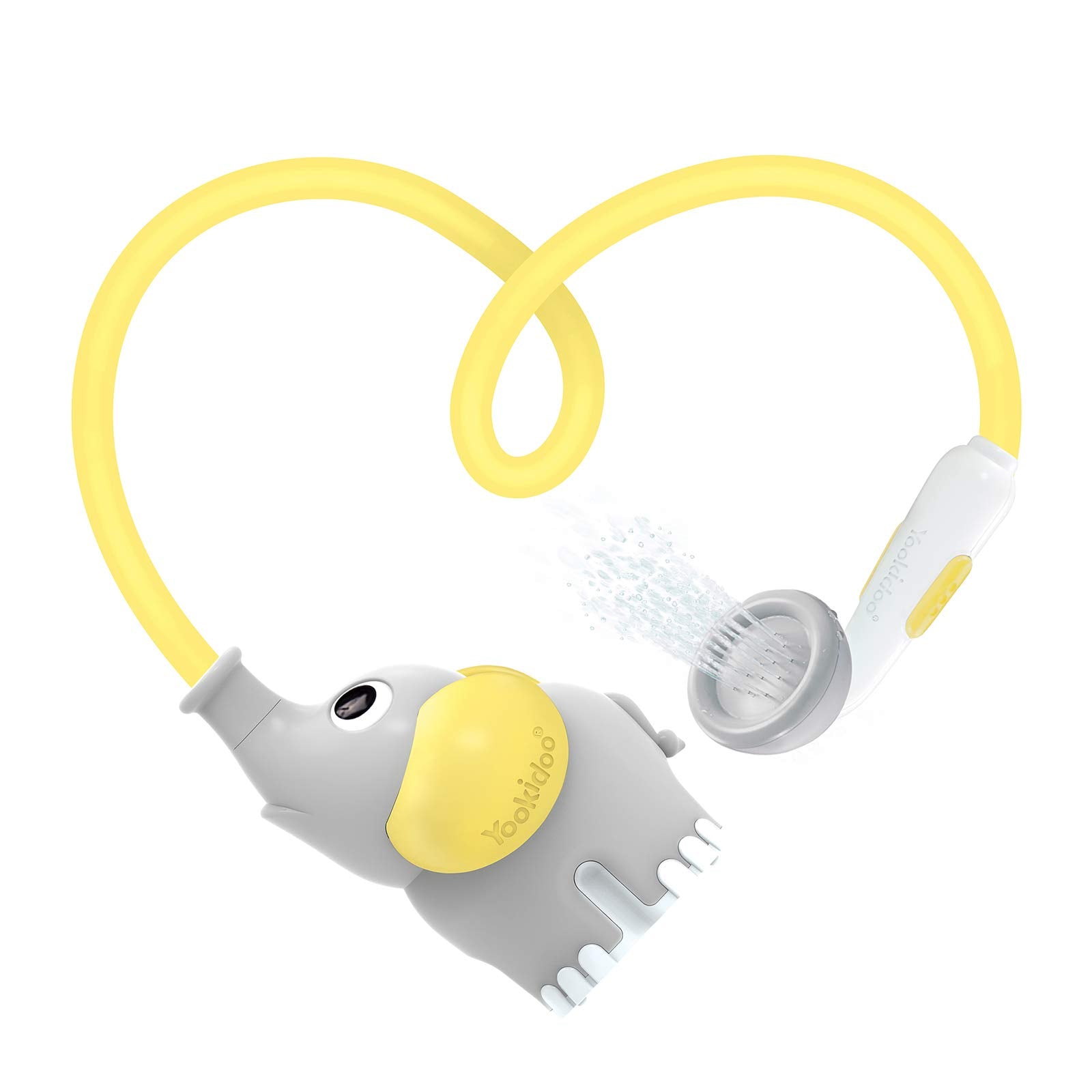 Yookidoo Baby Bath Shower Head - Elephant Water Pump with Trunk Spout Rinser - Control Water Flow from 2 Elephant Trunk Knobs for Maximum Fun in Tub or Sink for Newborn Babies - Yellow
