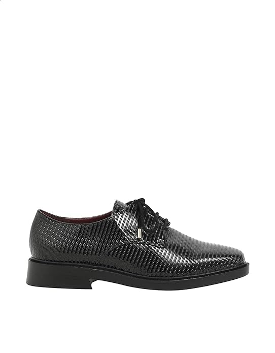 CHARLES & KEITH Lace-up Heeled Pebbled Faux Leather Derby Shoes for Women