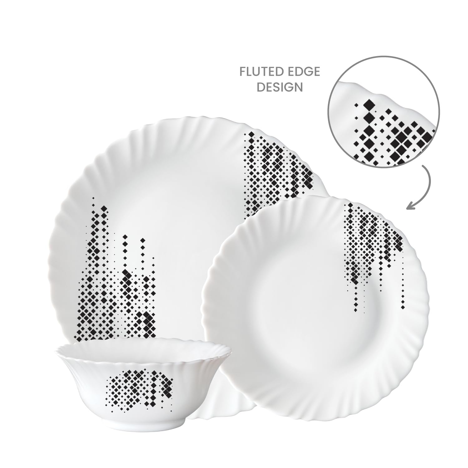 BOROSIL LARAH PLANO OPAL DINNER SET, SLATE, 12DSPL01-SL, 12 PC SET (4 x Dinner Plate; 4 x Side Plate; 4 x Bowl)