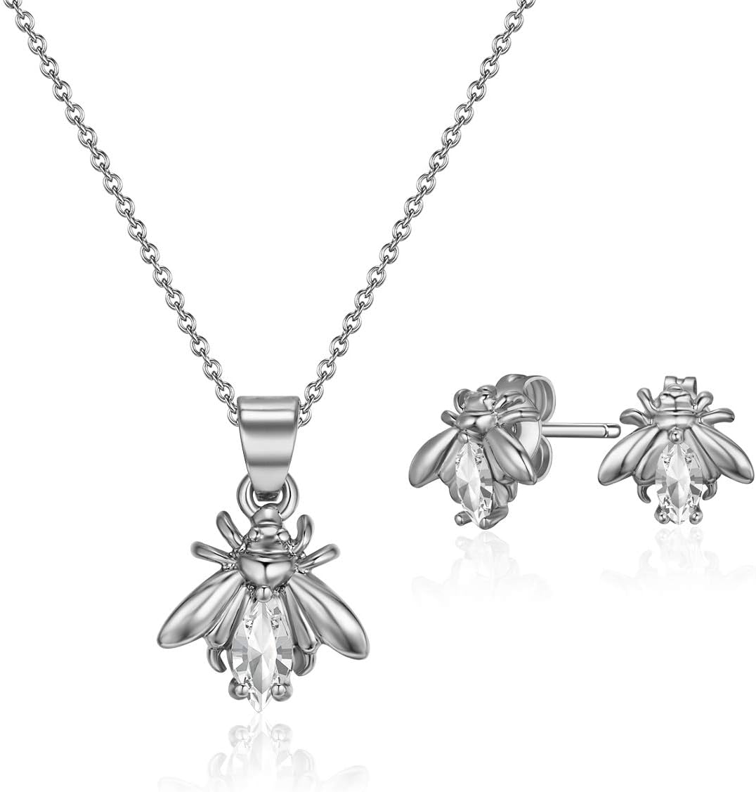 Mestige Rhodium Plated Crystals Firefly Jewelry Set - 2 Pieces, MSSE3255