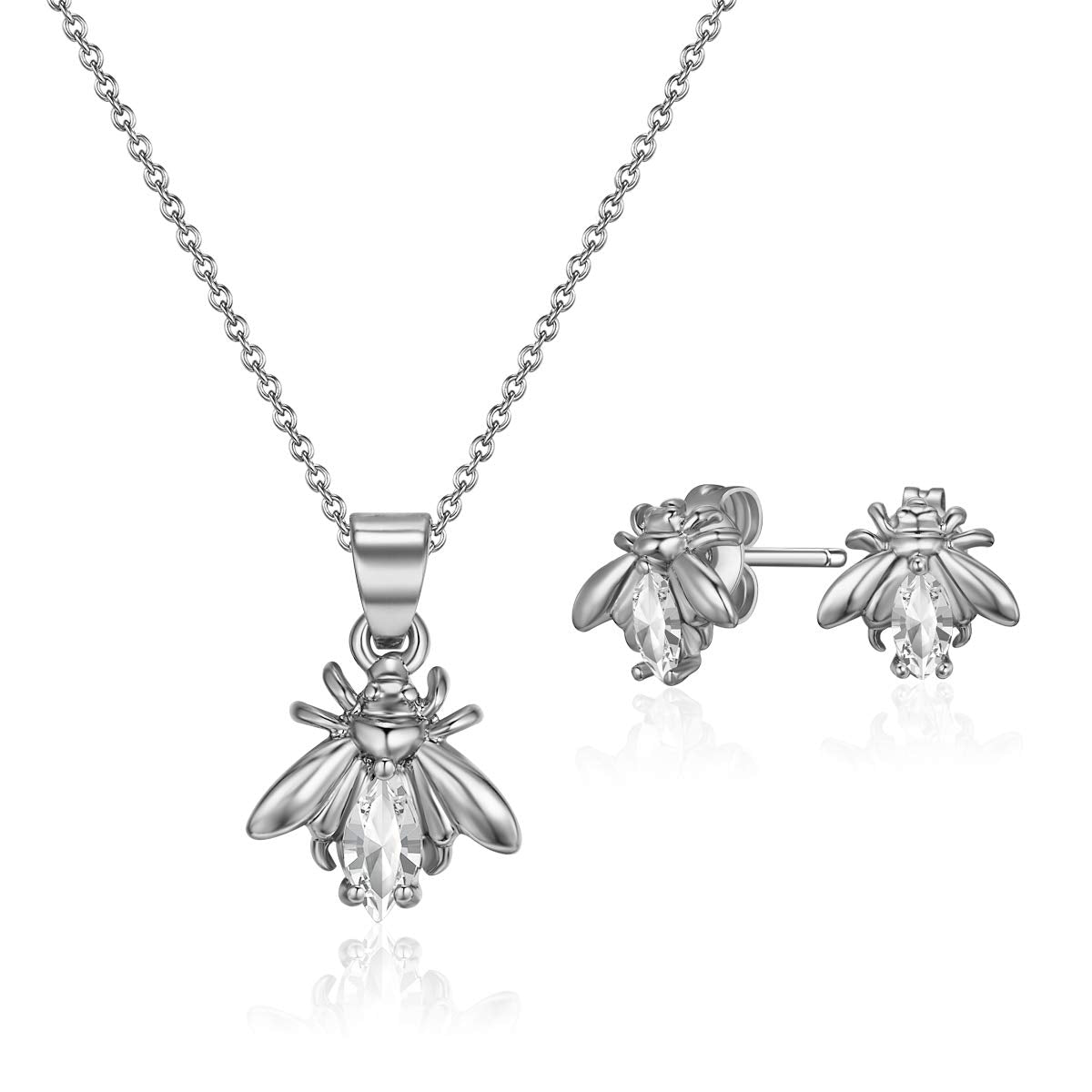 Mestige Rhodium Plated Crystals Firefly Jewelry Set - 2 Pieces, MSSE3255