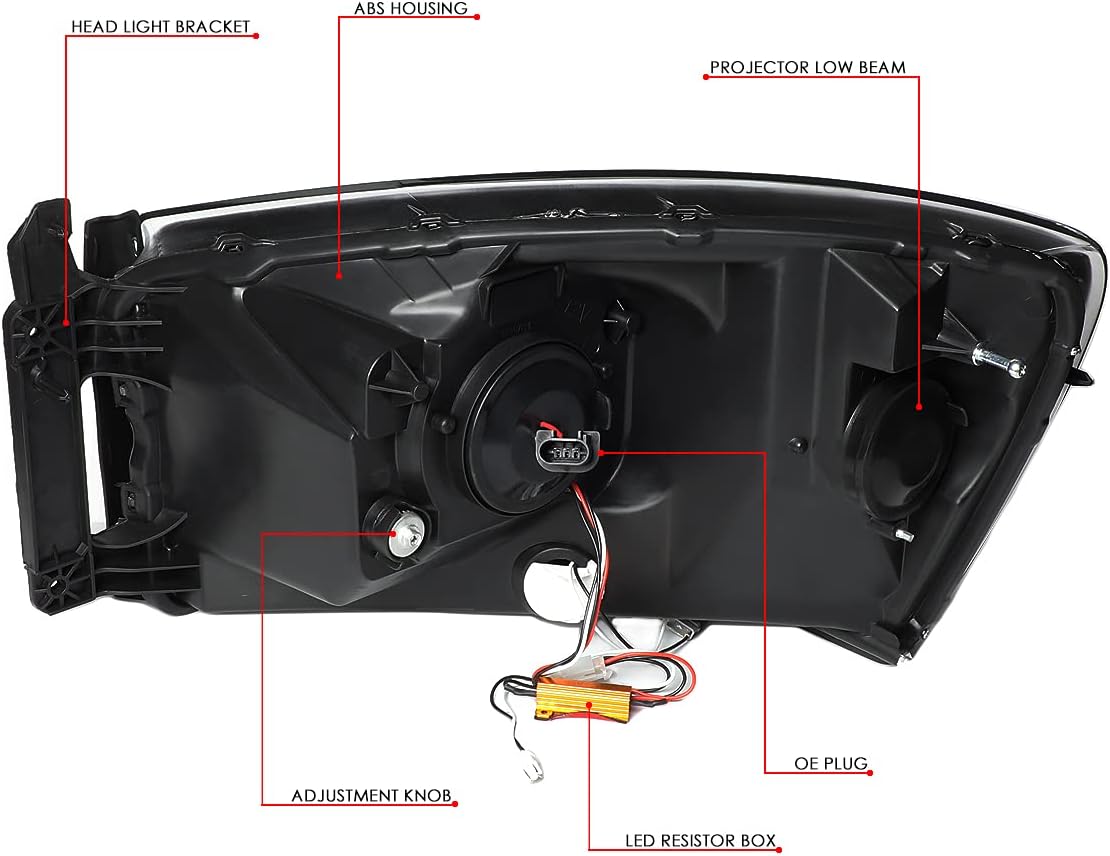 DNA MOTORING HL-HPL-RM06-G-BK-AM Black LED DRL Sequential Chasing Signal Projector Headlights Compatible with 06-09 Ram