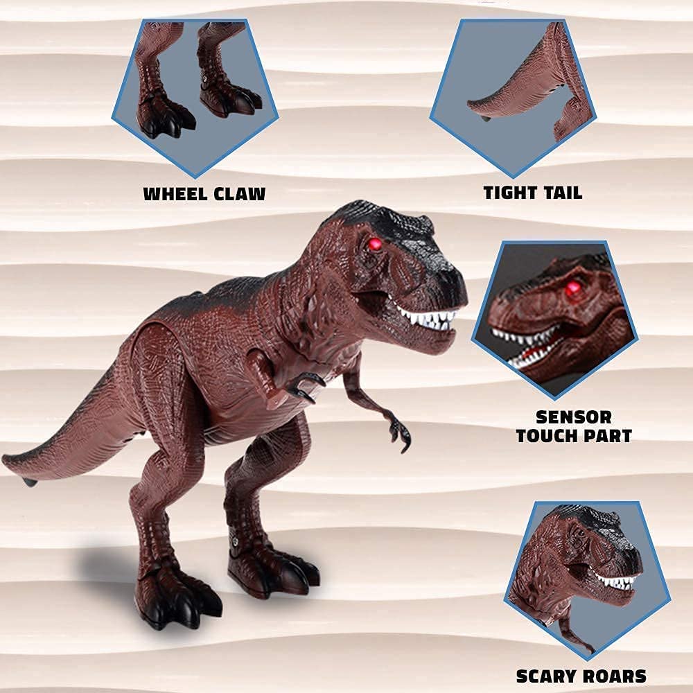 Fitto Remote Control Trex Dinosaur Toy with Rolling Legs, Glowing Eyes, Sounds and Light