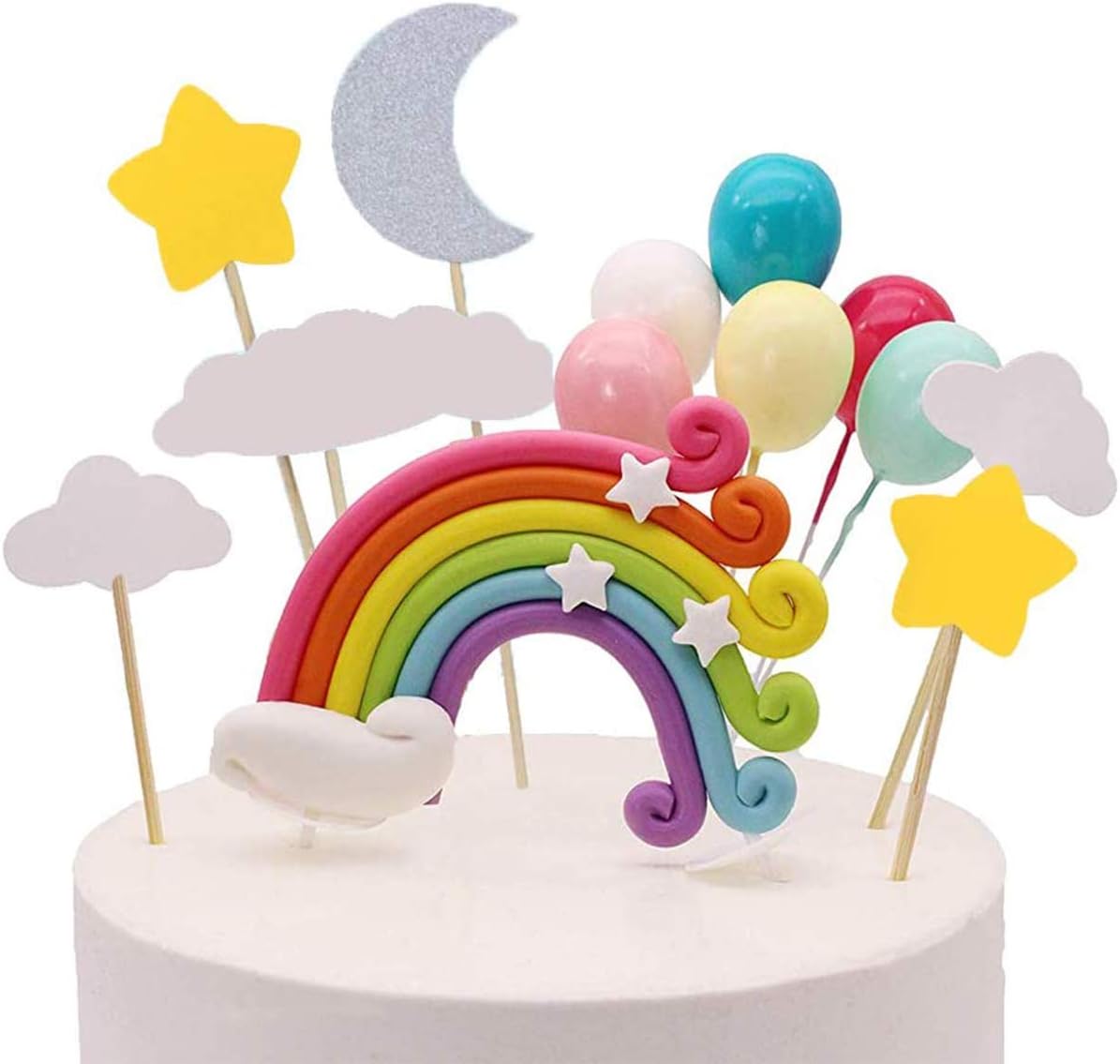 Colorful Rainbow Cake Topper, 3D Soft Pottery Baby Shower Cake Picks Boys Girls Rainbow Theme Birthday Party Wedding Cake Decorations Supplies