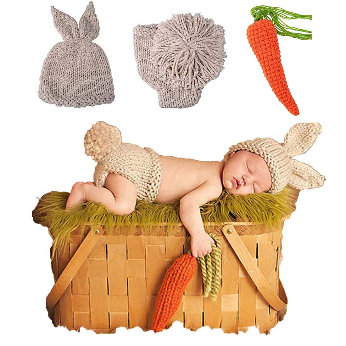 Newborn Baby Photography Prop, Photo Outfits Cute Rabbit Photoshoot Costume for 0-6 Month Toddler Infant