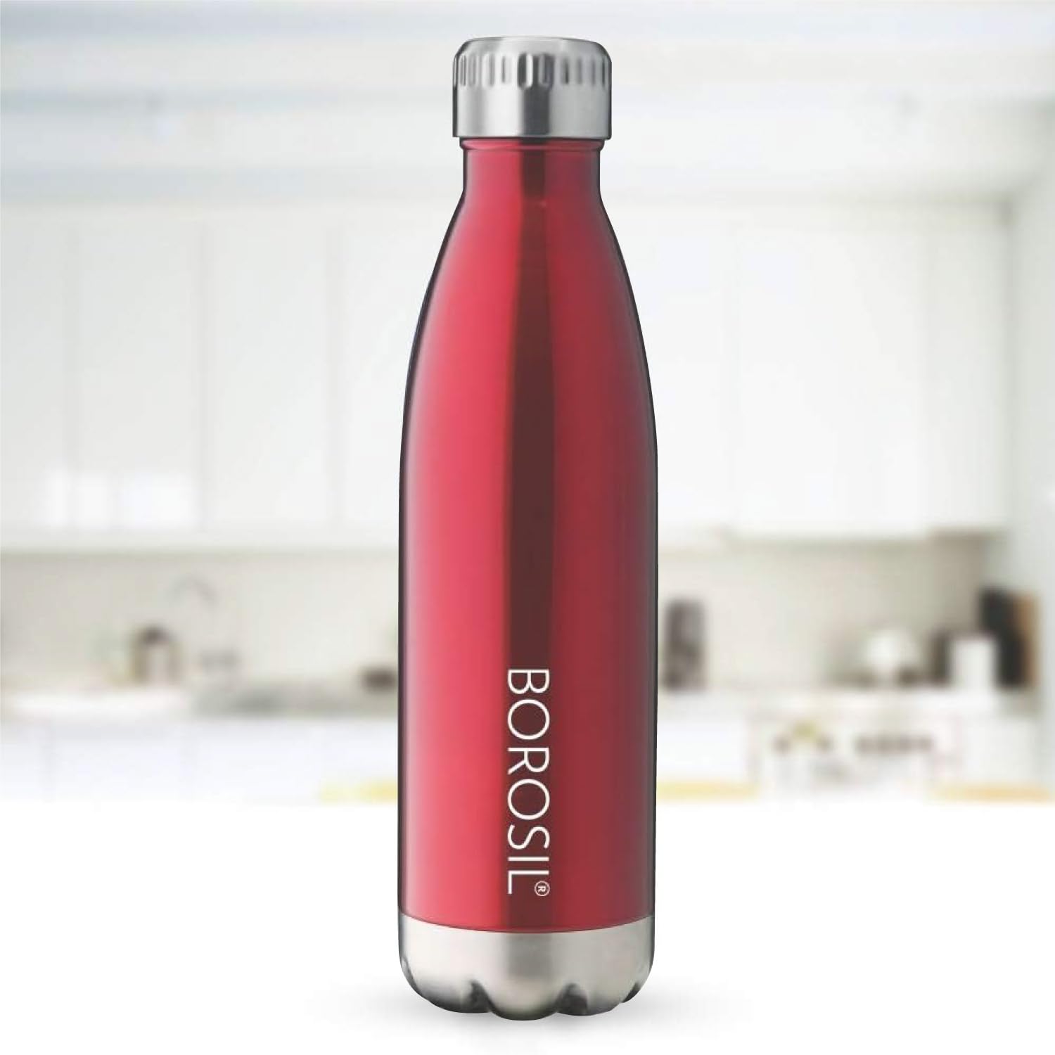 Borosil - Stainless Steel Hydra Bolt Trans - Vacuum Insulated Flask Water bottle, Red, 1L