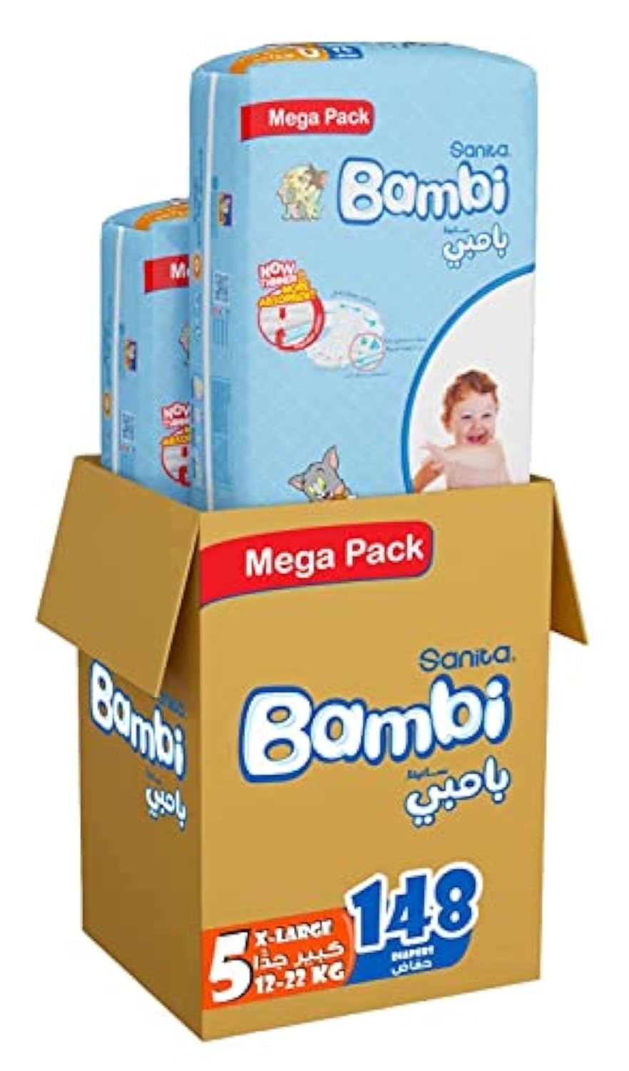 Sanita Bambi, Size 5, XL, 2X74, 148 Diapers, White, X-Large