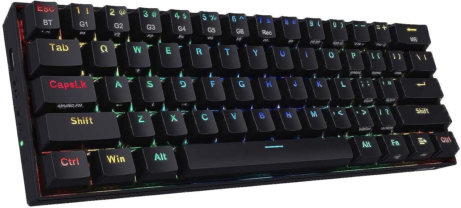 Redragon K530 Draconic 60% Compact Rgb Wireless Mechanical Keyboard, 61 Keys Tkl Designed 5.0 Bluetooth Gaming Keyboard With Brown Switches And 16.8 Million Rgb Lighting For Pc, Laptop, Cell Phone