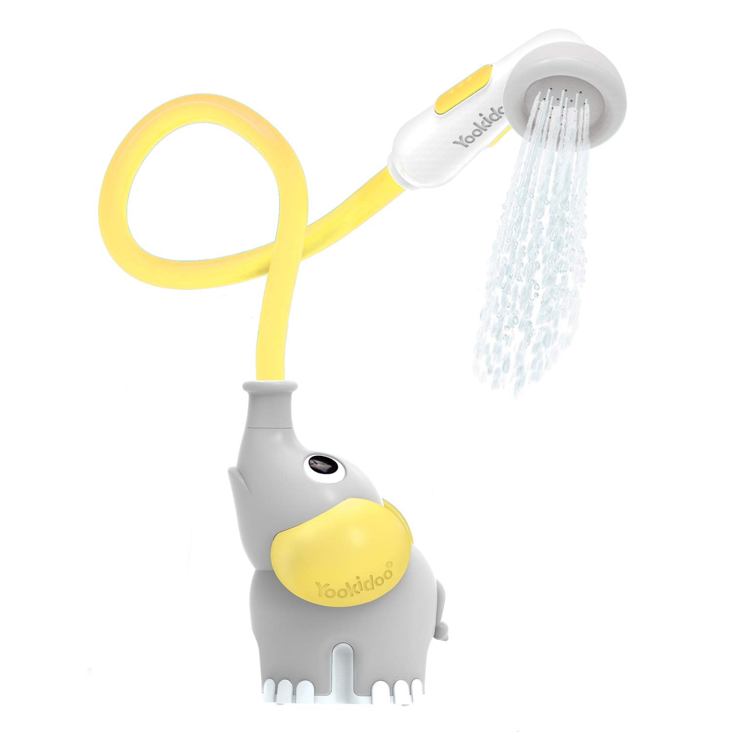 Yookidoo Baby Bath Shower Head - Elephant Water Pump with Trunk Spout Rinser - Control Water Flow from 2 Elephant Trunk Knobs for Maximum Fun in Tub or Sink for Newborn Babies - Yellow