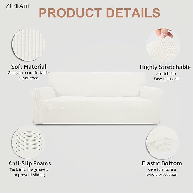 Stretch Sofa Cover, Super Soft Washable Anti Slip Sofa Slipcover for Couch Covers, Waterproof Sofa Couch Furniture Protector with Elastic Bottom for Kids Pets