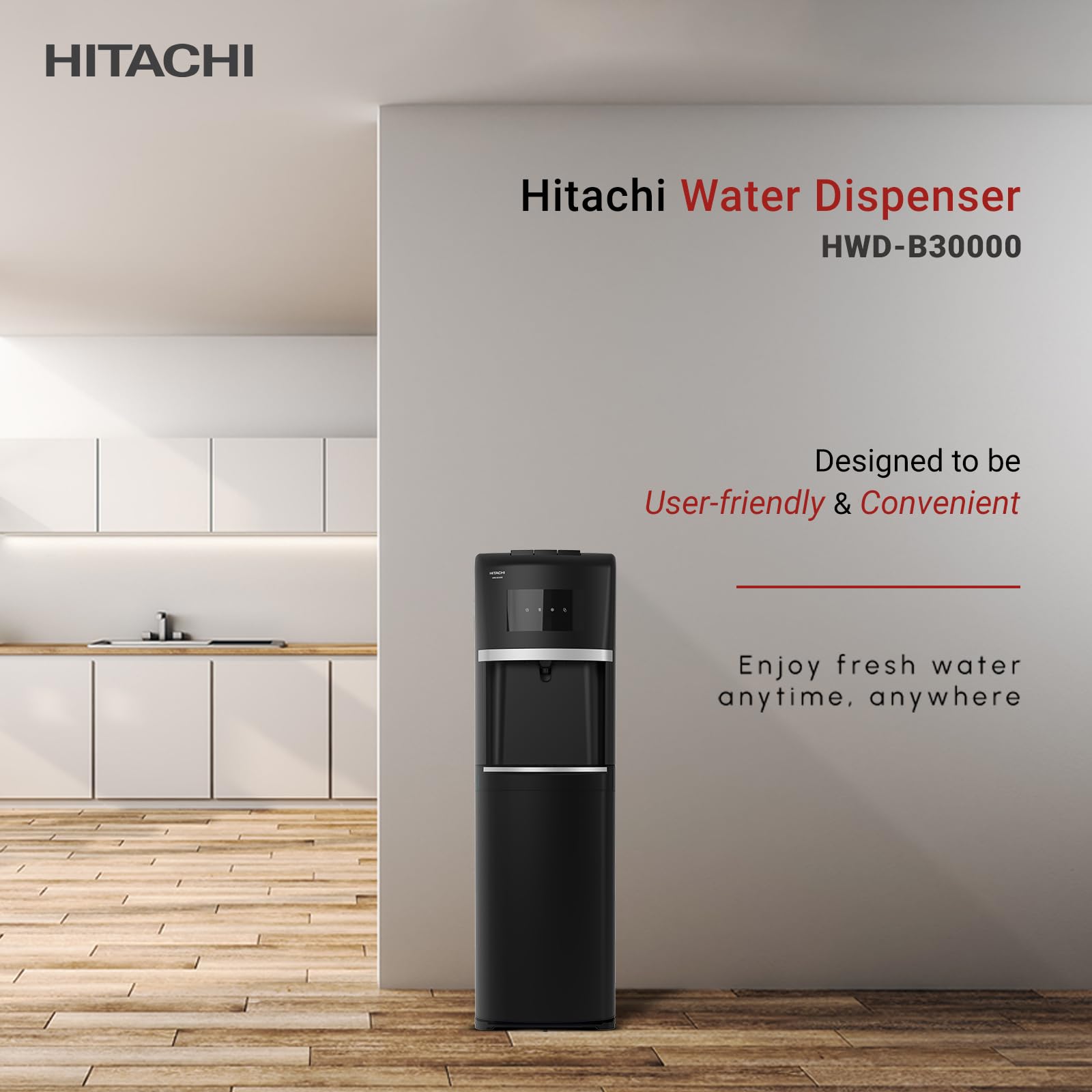 HITACHI Water Dispenser, Bottom Loading, Hot Cold and Ambient Temperature, Japanese Quality Floor Standing Water Cooler, Child Safety lock, Best for Home, Office-Pantry, Black, HWD-B30000 (2023 Model)