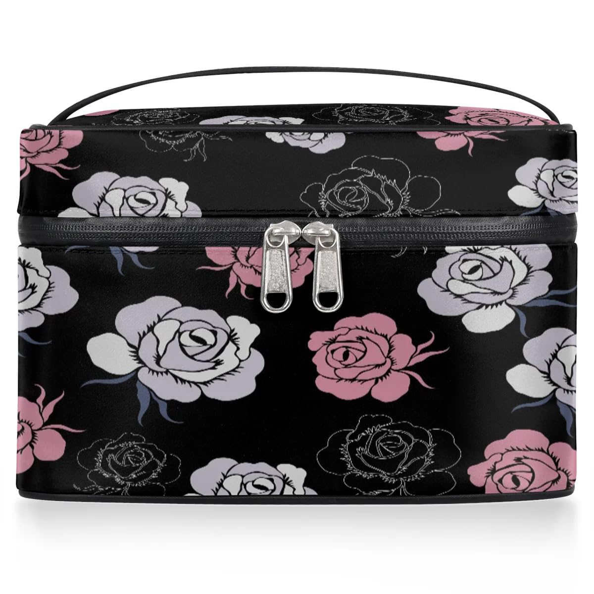 lakefvgk Travel Makeup Bag, Rose Cosmetic Bag for Women Girls, Portable Large Toiletry Bag Case Organizer for Toiletries Accessories Brushes