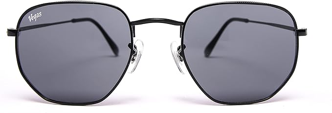 Vegas V2022 Hexagonal Sunglasses With Modern Design And Metal Frame For Unisex - Black