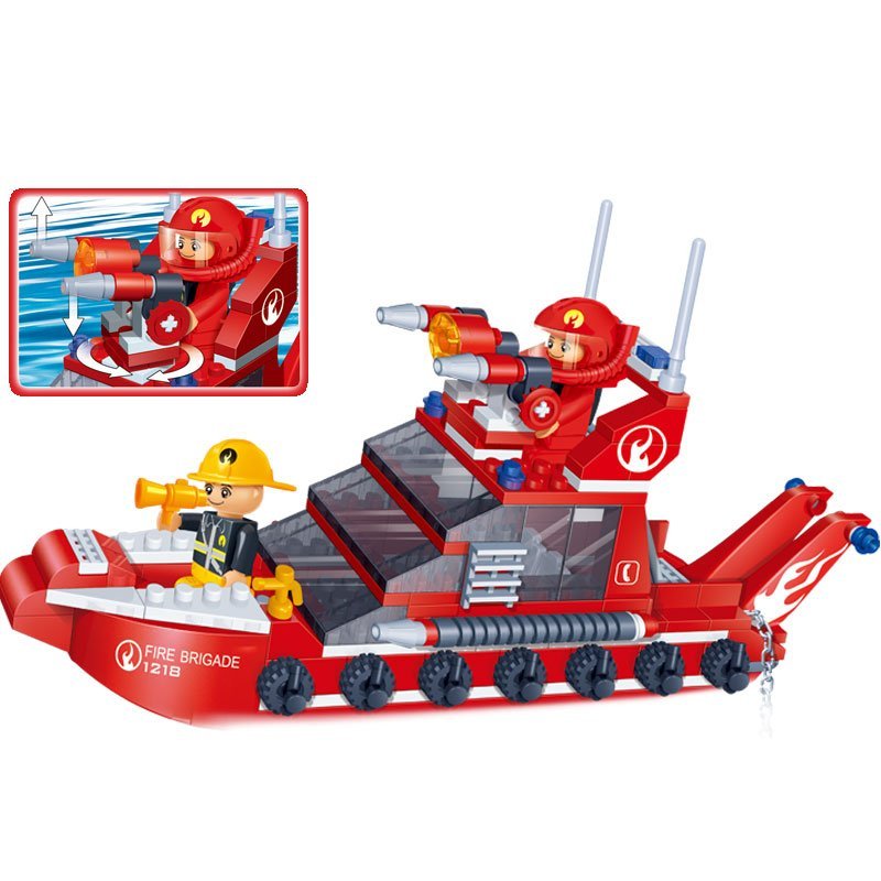 Banbao building blocks fire car and ship set, multi color