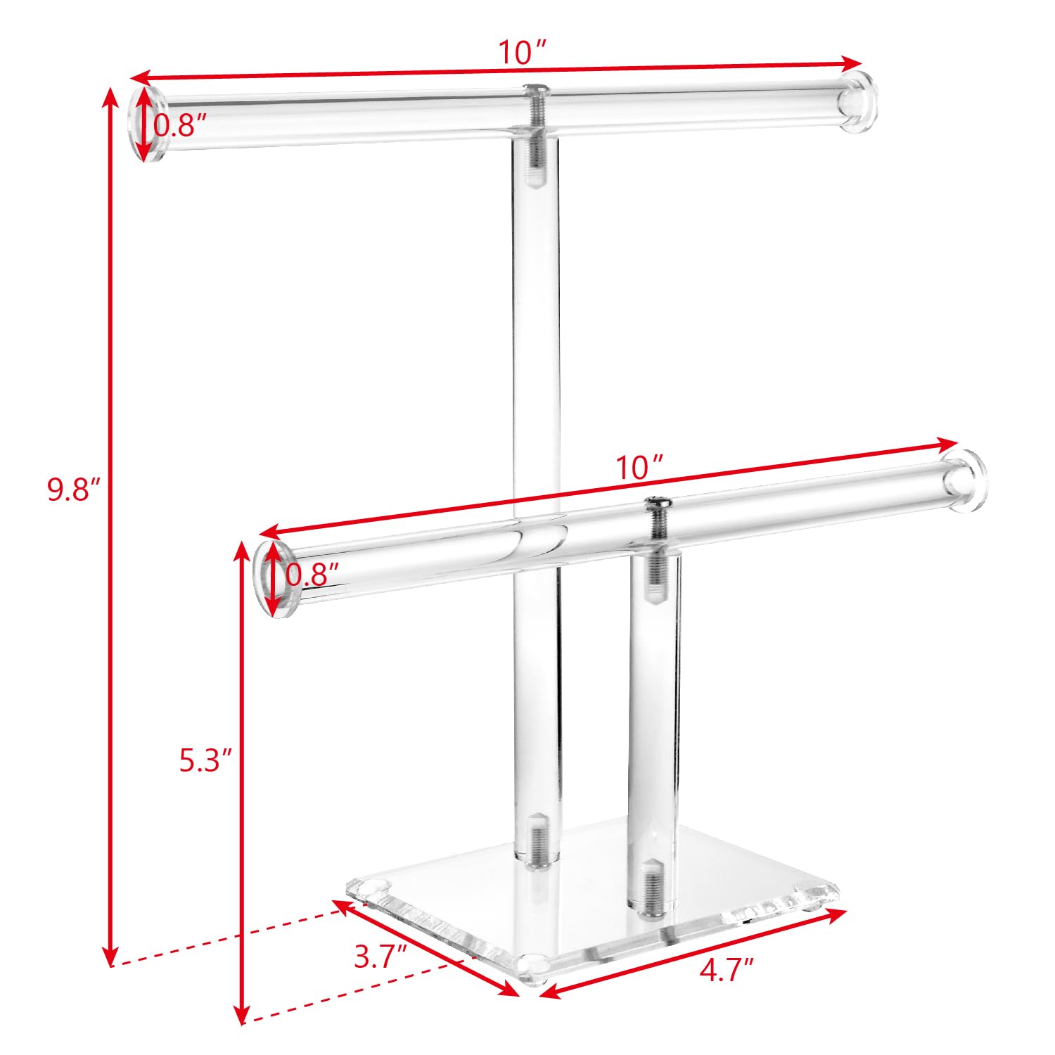 Mooca Deluxe Clear Acrylic Round Bracelet Display Holder 2 Tier T-bar Jewelry Display Bracelet Display Holder Stand Acrylic Bracelet Display Organizer Jewelry Holder (2-Bar)