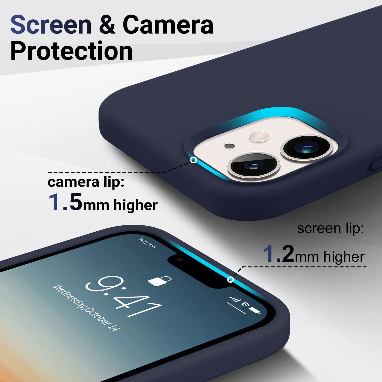 [Non-Yellowing] Compatible with iPhone 12 shell, military grade 10 feet drop tested, (camera protection, anti-scratch), 6.1 inch silicone phone shell, dark blue