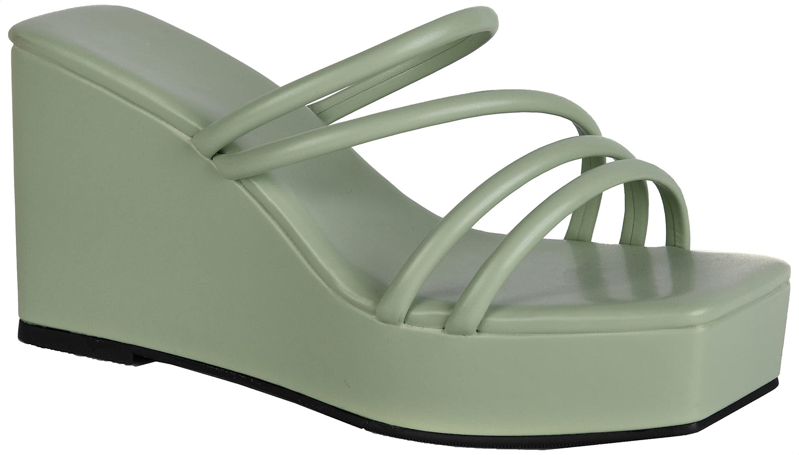 Pixi Faux Leather Square-Toe Strapped Wedge Sandals For Women