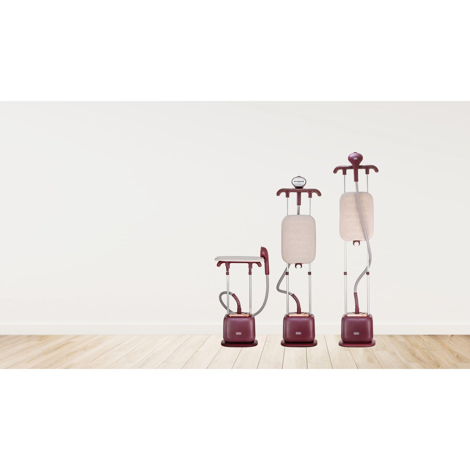 BLACK+DECKER Double Pole Garment Steamer,2400W,2L,Ironing Board,Horizontal&Vertical Ironing,10 Steam Settings, Anti-kink Steam Tube,35g/min steam rate,Dark Red-GSTD2450-B5