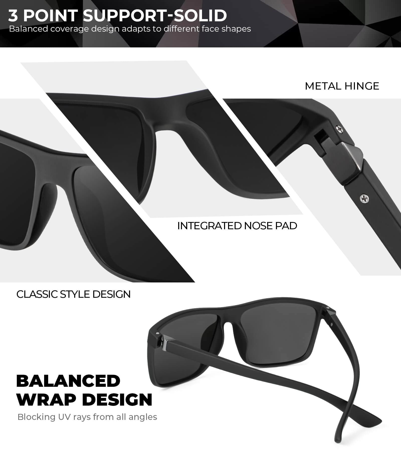 KALIYADI Polarized Sunglasses for Men and Women, Mens Sun Glasses with UV Protection for Driving Fishing Golf (3 Packs), (3 Pack) Black/Black/Black