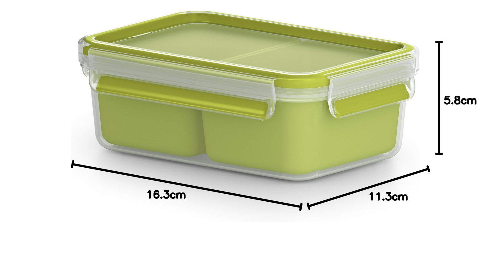 TEFAL MasterSeal To Go Snack Box 0.55 Litre Food Container with 2 Inserts, Green, Plastic, K3100612