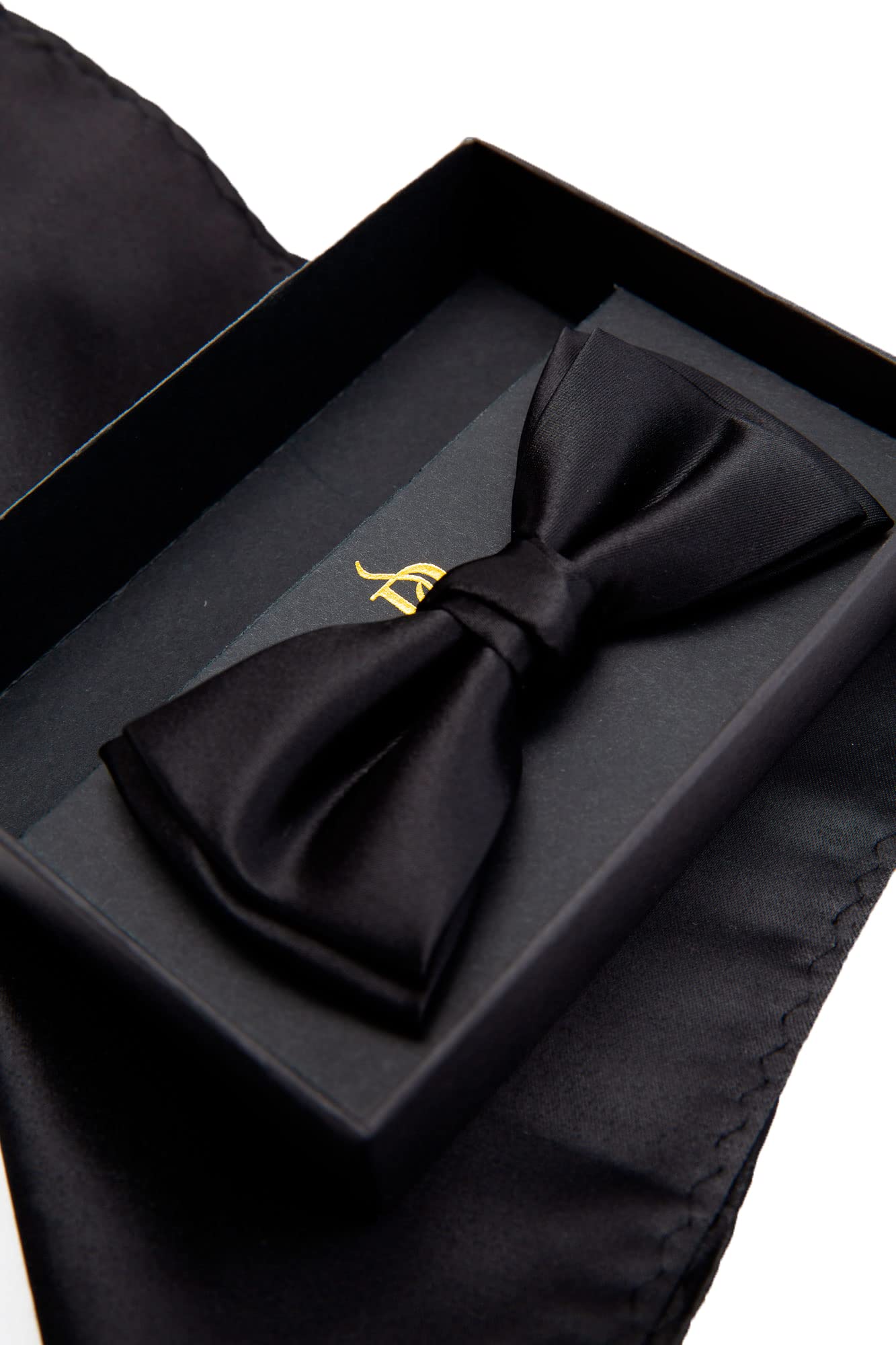 Plain Satin Bow Tie and Hanky - Black - BLACK - One Size