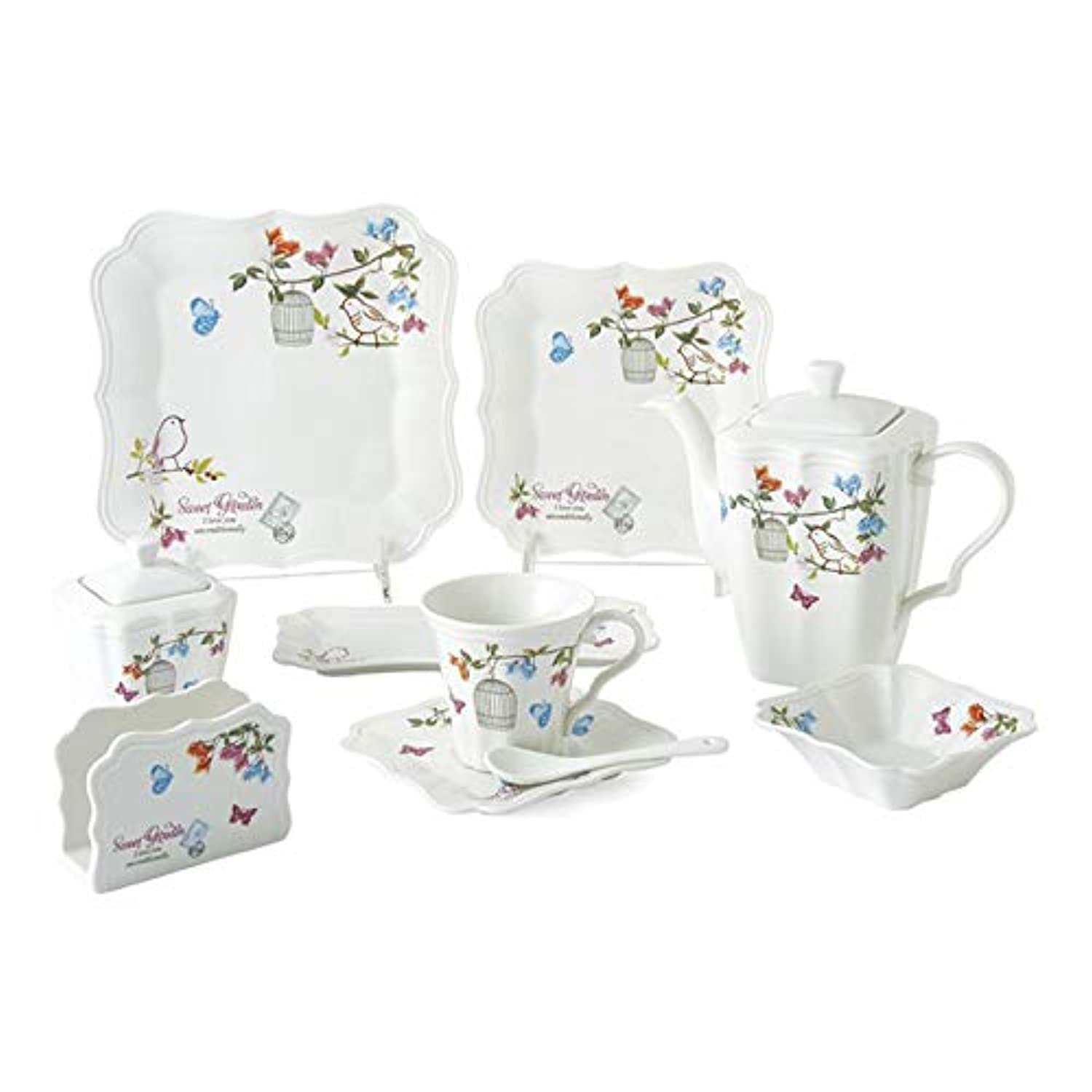 Opalina Breakfast Square Shape Dinner Set - 42 Pieces,Multi Color