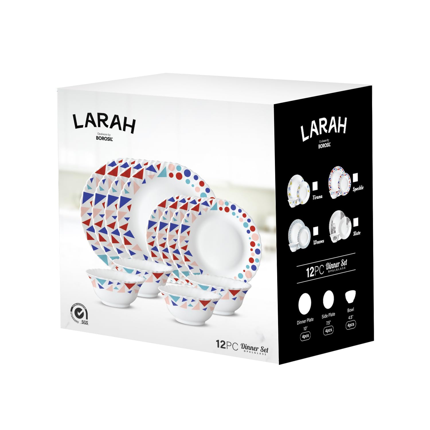 BOROSIL LARAH PLANO OPAL DINNER SET, TIRANA, 12DSPL01-TI, 12 PC SET (4 x Dinner Plate; 4 x Side Plate; 4 x Bowl)