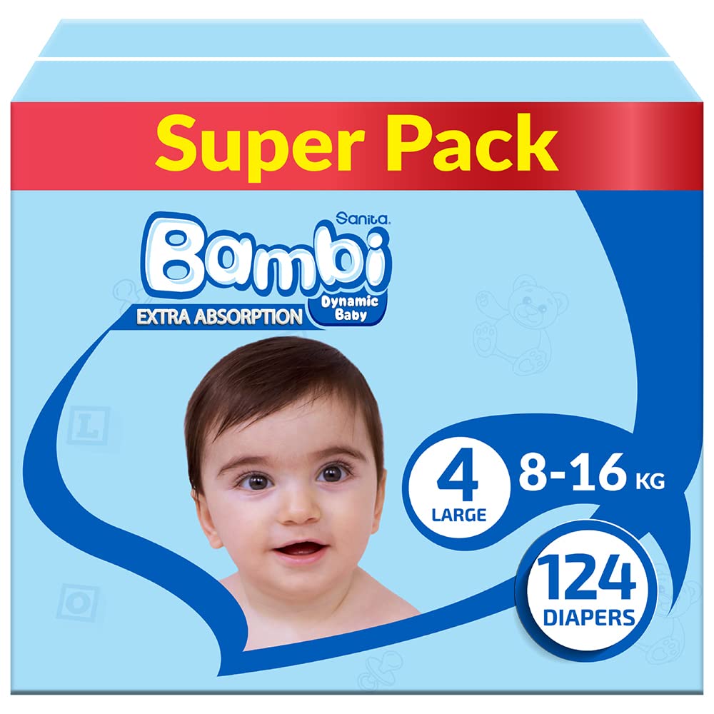 Sanita Bambi Baby Diaper Size 4 Large 8-16kg 62pcs , package may vary