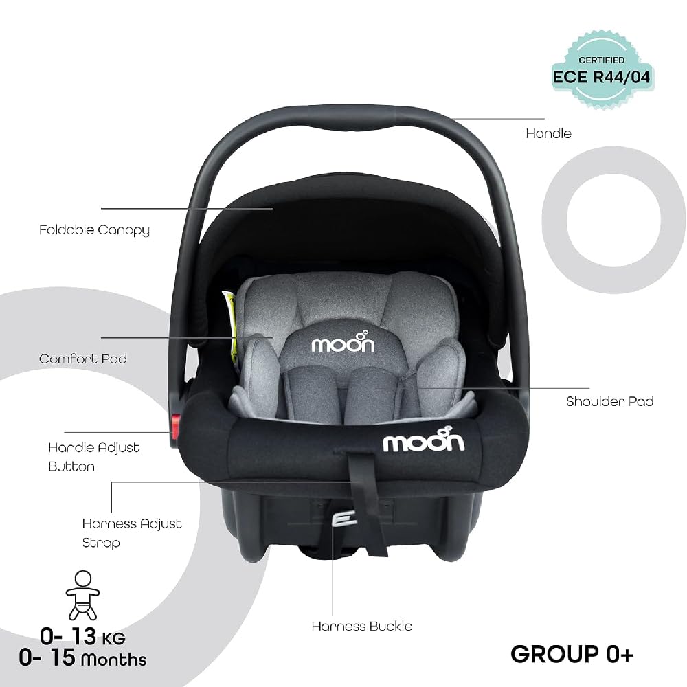 MOON Bibo Infant/Baby/Kids Travel Car Seat With Full Body Support CUShion Rear Facing Seat Carry Cot AdjUStable Canopy Suitable For 0 Months+0 13 Kg Black