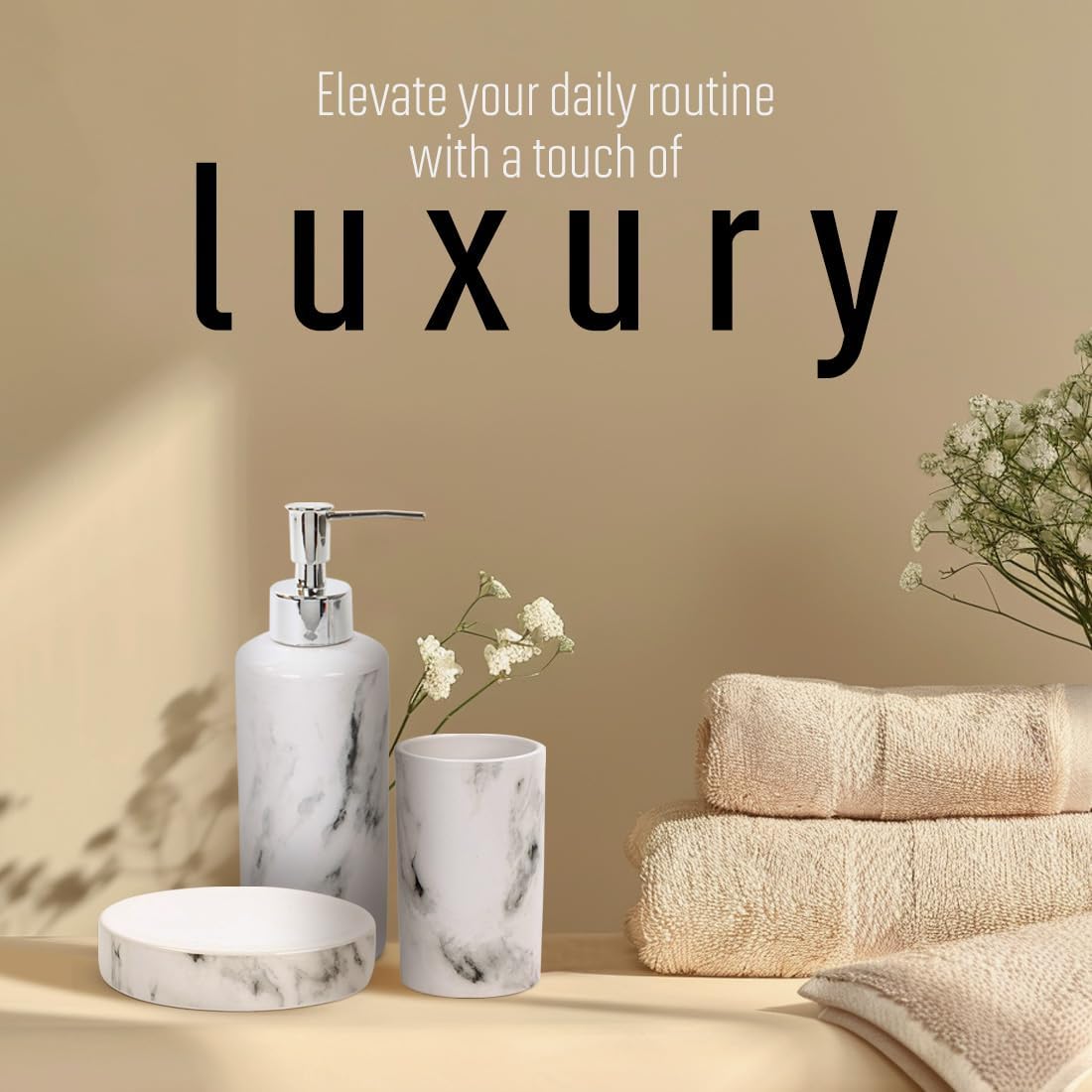 Bodico White 3-Piece Marble Bathroom Accessory Set