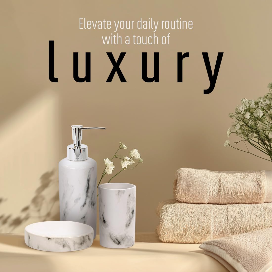 Bodico White 3-Piece Marble Bathroom Accessory Set