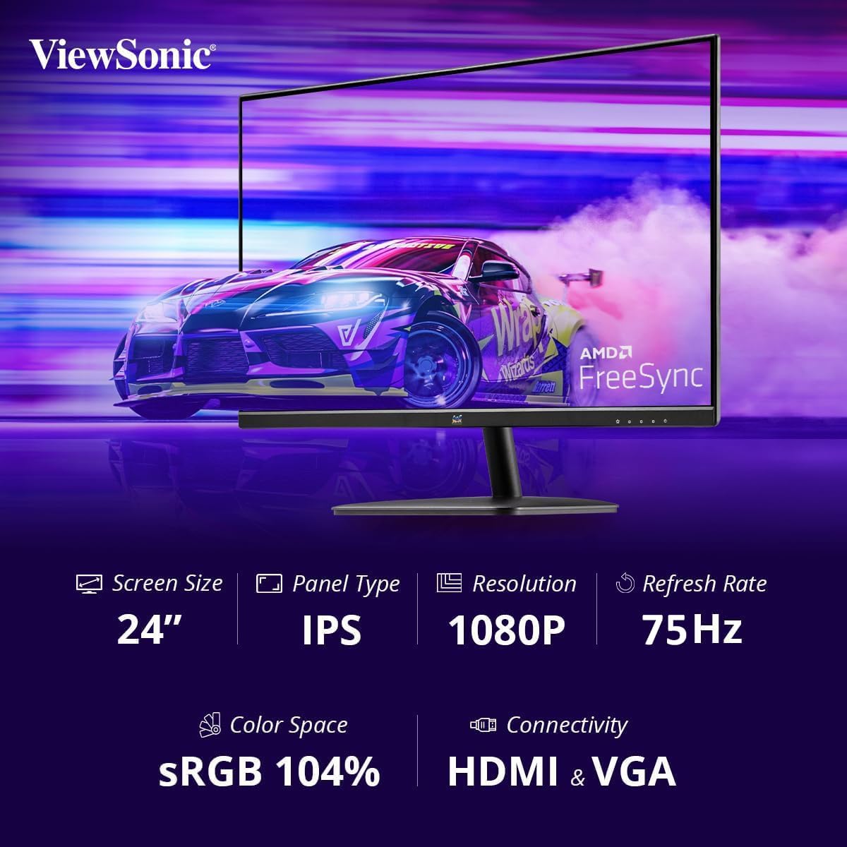 ViewSonic  Full HD IPS Monitor with Frameless Design,75 HZ, VGA, HDMI, Eye Care for Work and Study at Home