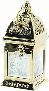 Arabic lantern, led fanoos light for ramadan home dcor table & hanging lantern, vintage decorative tabletop indoor & outdoor size 22x10cm, with islamic music color golden