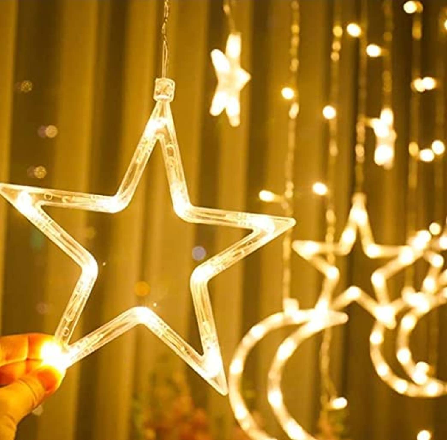 Showay Ramadan Decoration Lights, Moon And Stars And Serial Lights, 3.5M Ramadan Lights, Yellow, Lc-138Lght-1