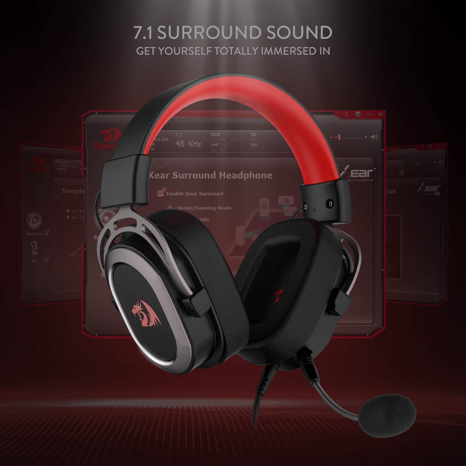 Redragon H710 Helios Wired Gaming Headset - 7.1 Surround Sound - Memory Foam Ear Pads - 50Mm Drivers - Detachable Microphone - Multi Platform Headphone - Works With Pc/Ps4/Switch