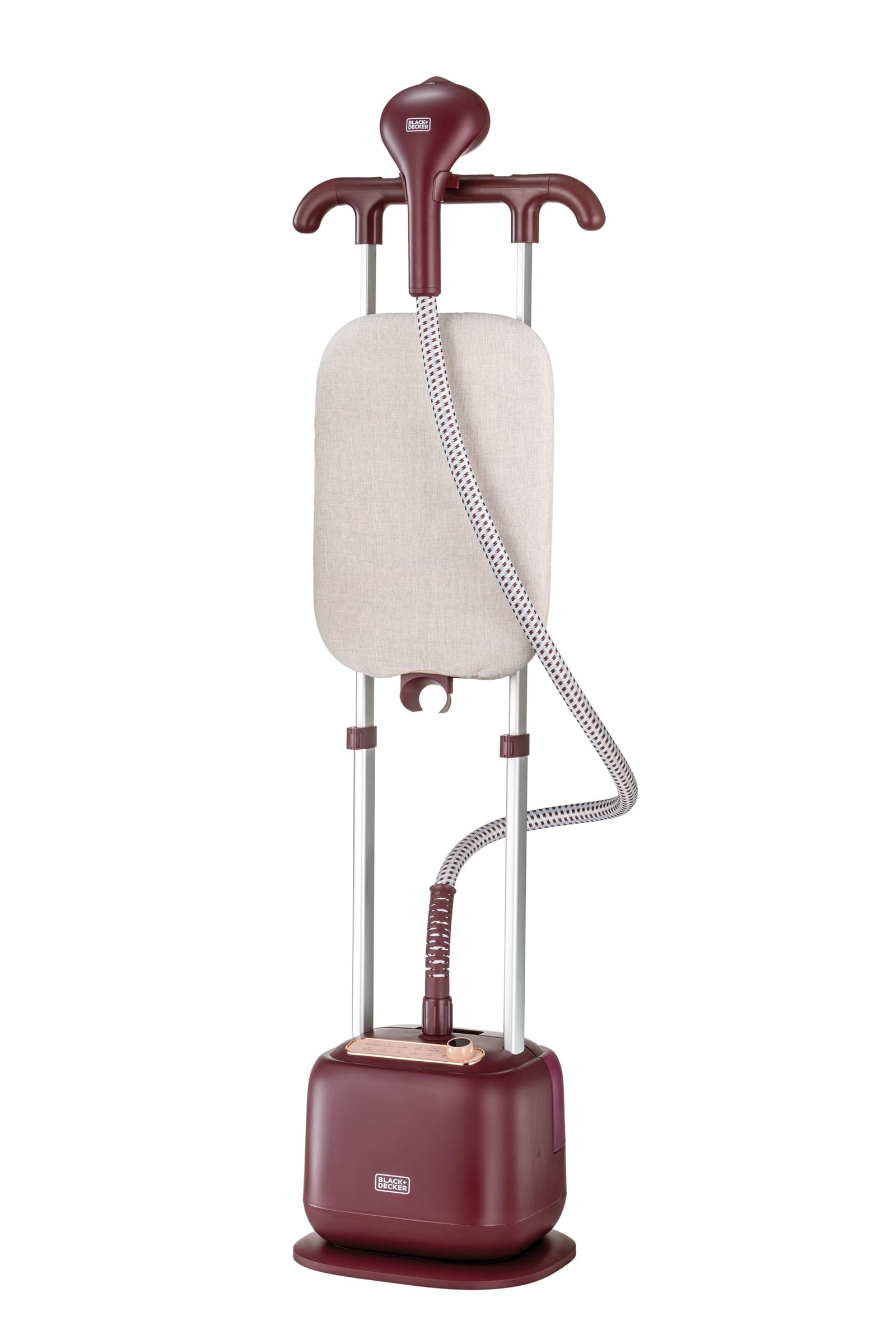 BLACK+DECKER Double Pole Garment Steamer,2400W,2L,Ironing Board,Horizontal&Vertical Ironing,10 Steam Settings, Anti-kink Steam Tube,35g/min steam rate,Dark Red-GSTD2450-B5