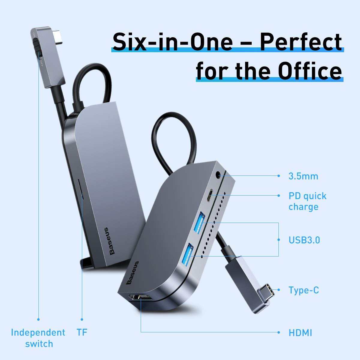 Baseus bend angle no.7 multifunctional type-c hub converter (upgrade)