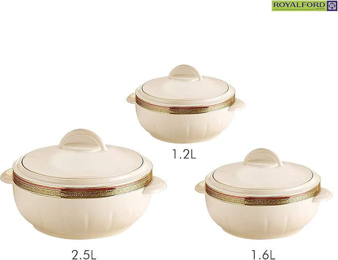 Royalford Casserole 3 Pieces Set, Attractive Insulated Food Containers That are Dishwasher Safe with Comfortable Handles