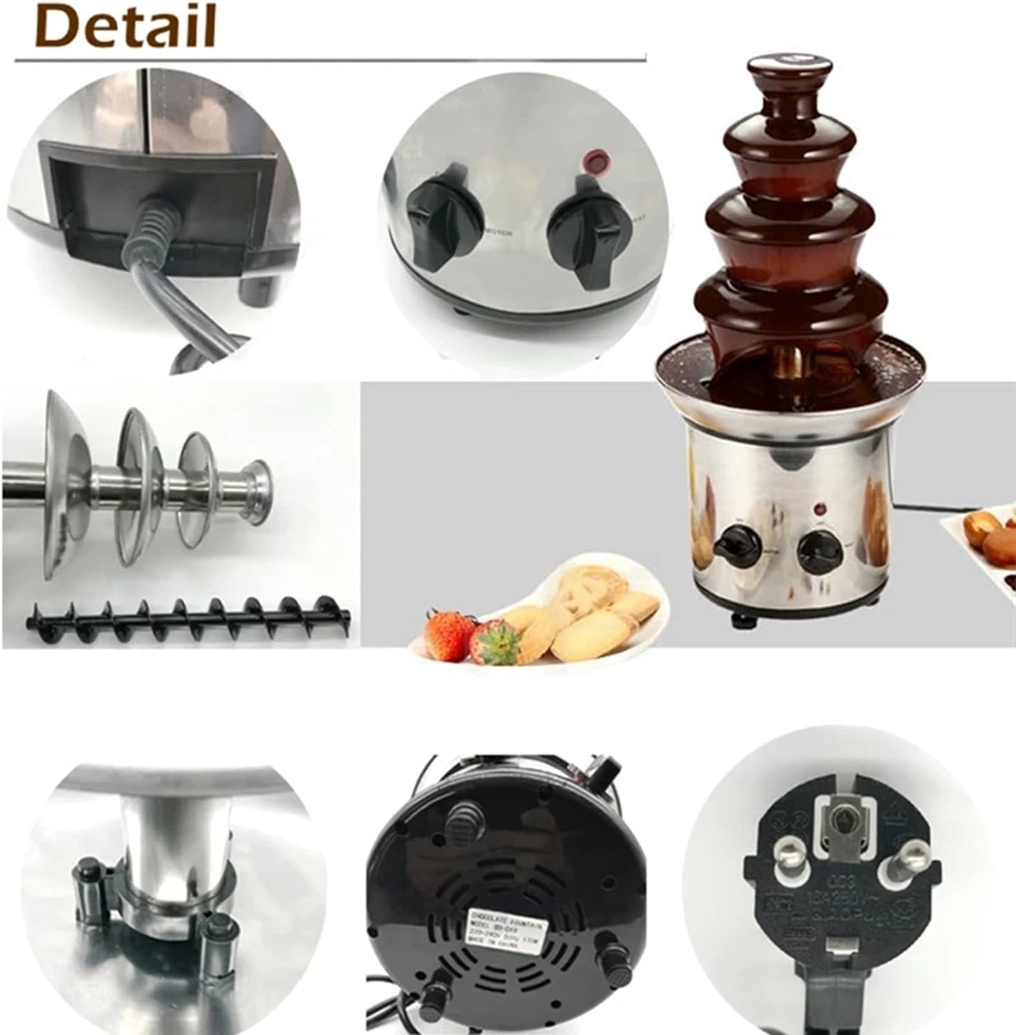 ECVV Stainless Steel 4 Tiers Chocolate Fountain Machine 1.8Kg Capacity Chocolate Fondue Waterfall Melting Tower, Adjustable Temperature,