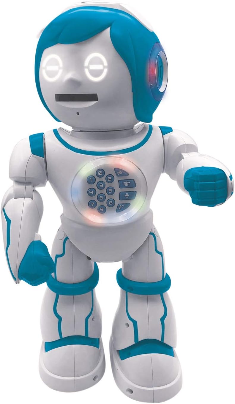 Lexibook Powerman Kid - Educational and Bilingual English/French Robot - Walking Talking Dancing Singing Toy - STEM Programmable Telling Creating Stories - Quizzes Shooting Discs for kids - ROB90DE