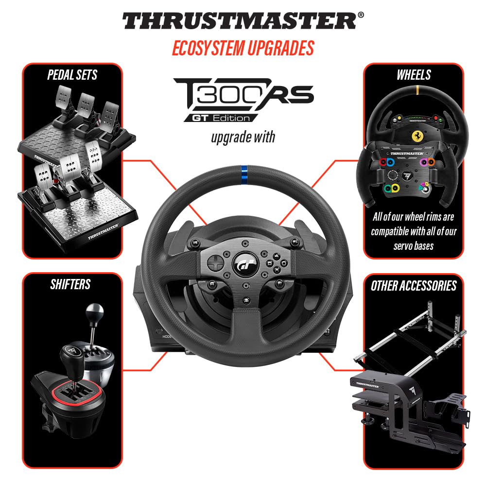 Thrustmaster T300RS GT, Racing Wheel and 3 Pedals, PS4 and PC, REALSIMULATOR Force Feedback, Brushless Motor, Dual-Belt System, Magnetic Technology, Interchangeable Wheel, works with PS5 games