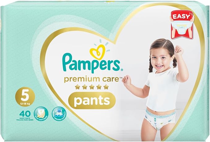 Pampers Premium Care Pants Diapers, Size 5, 12-18kg, Unique Softest Absorption for Ultimate Skin Protection, 40 Count