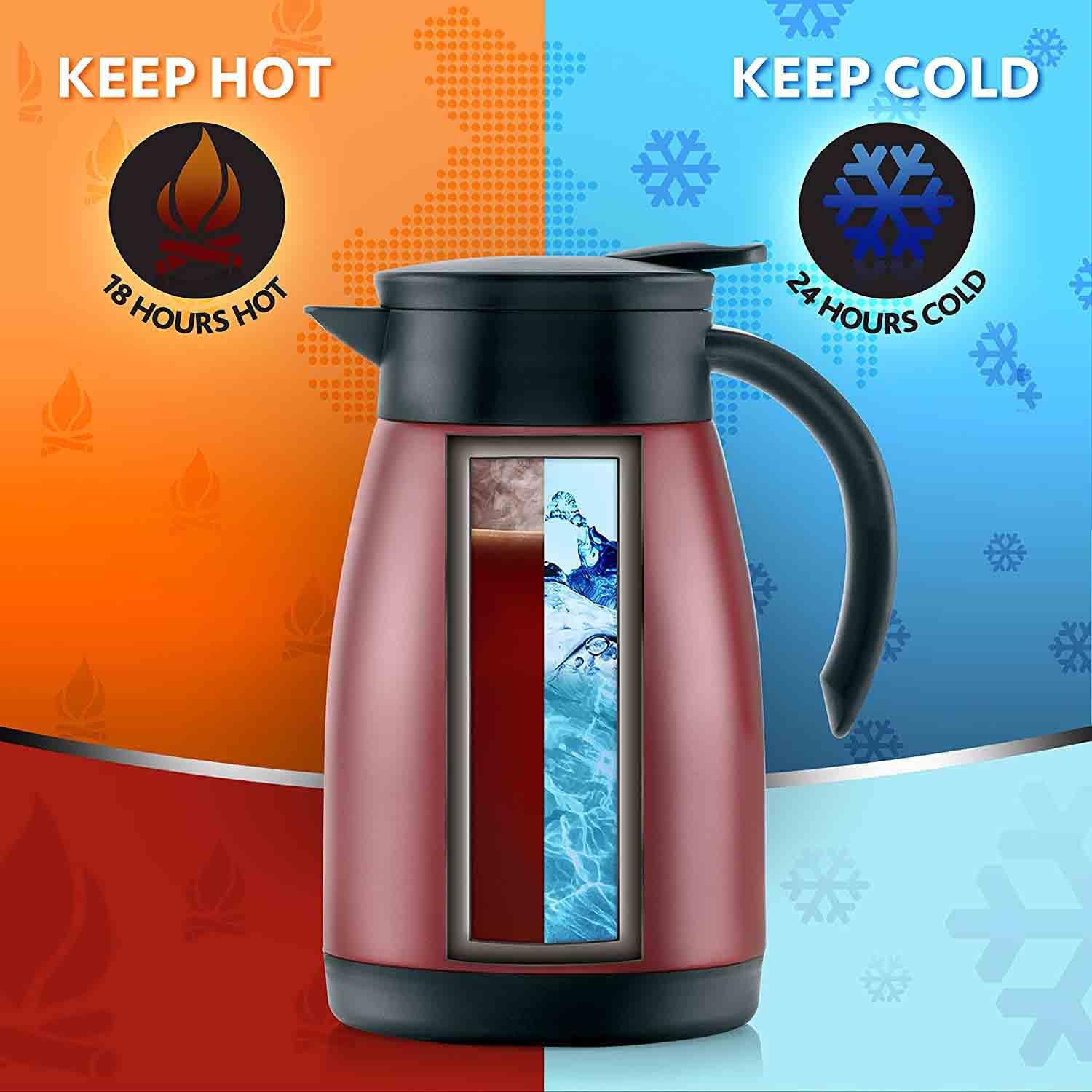 BOROSIL VACUUM INSULATED STAINLESS STEEL TEAPOT | TEA POT | THERMAL FLASK | THERMOS | CARAFE | JUG | COFFEE POT | FOR WATER, COFFEE, TEA | RED 1.5 LITER