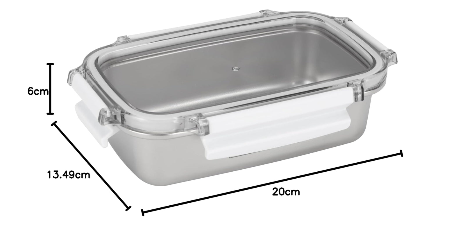 Royalford 600ml Stainless Steel Lunch Box RF12171 Rectangle Tiffin with Polymer Lid 4 Side Locks Food-Grade, BPA-Free, Airtight and Leakproof Containers for Kids and Adults