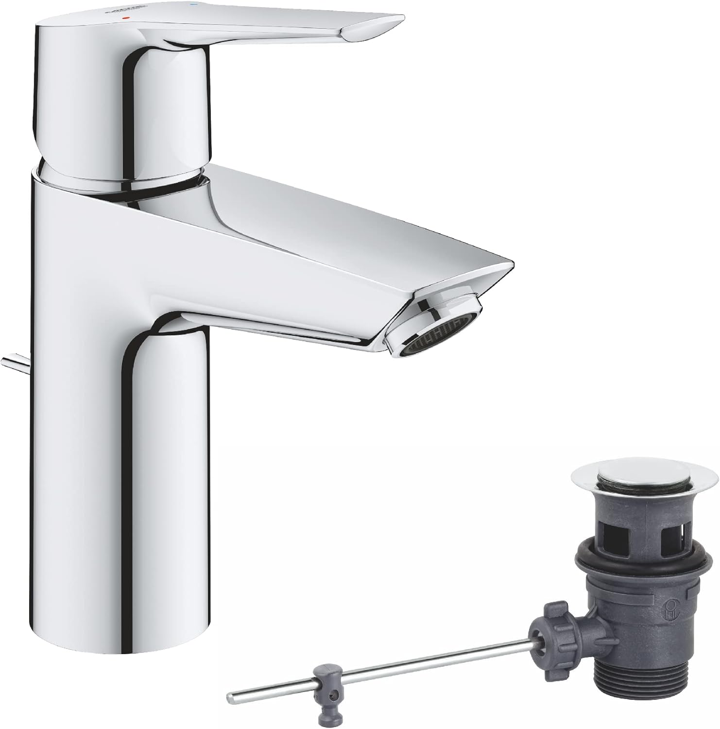 GROHE QUICKFIX Start - Bathroom Basin Mixer Tap with Pop-Up Waste Set (Metal Lever, Water Saving Technology, Easy to Install, Includes 3-in-1 Tool, Tails 3/8 Inch), Size 165 mm, Chrome, 24209002