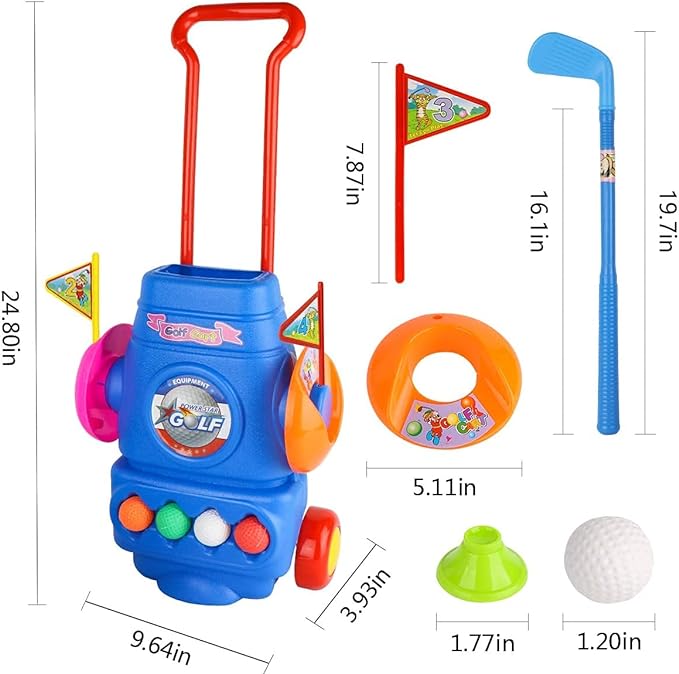 Amoued Kids Golf Clubs Toy Set, Toddler Golf Cart With Wheels, Golf Ball Game Play Set Outdoor Games Toys Gift for Boys Girls 3 4 5 6 Year Old